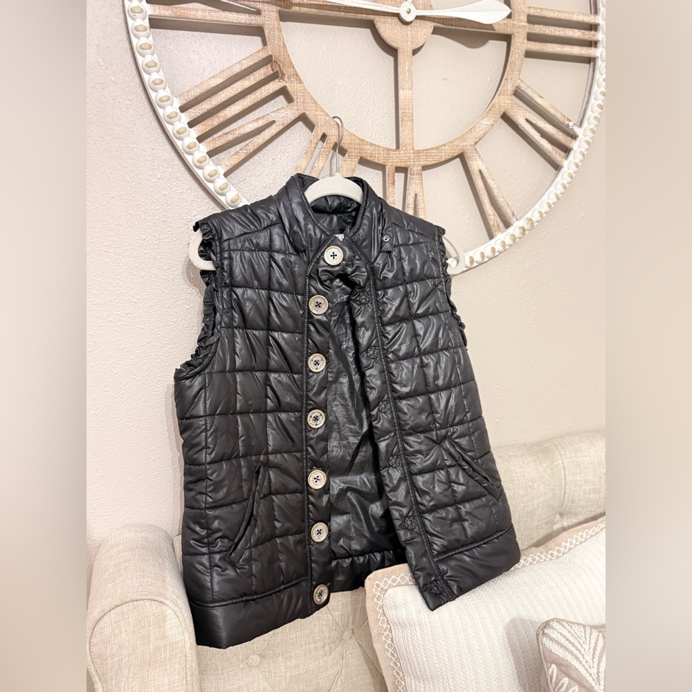 Black Puffer Vest with Button Closure